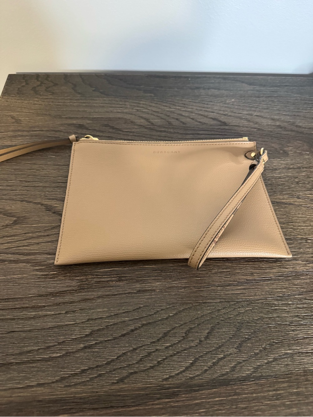 Like New Burberry Haymarket Check Portfolio Wristlet in Cream